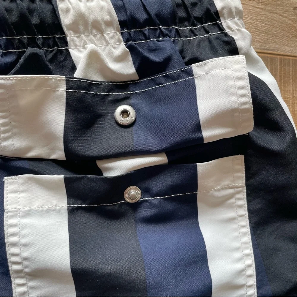 Bather men’s blue black white retro style striped swim trunks mesh lined, size M - Picture 12 of 13